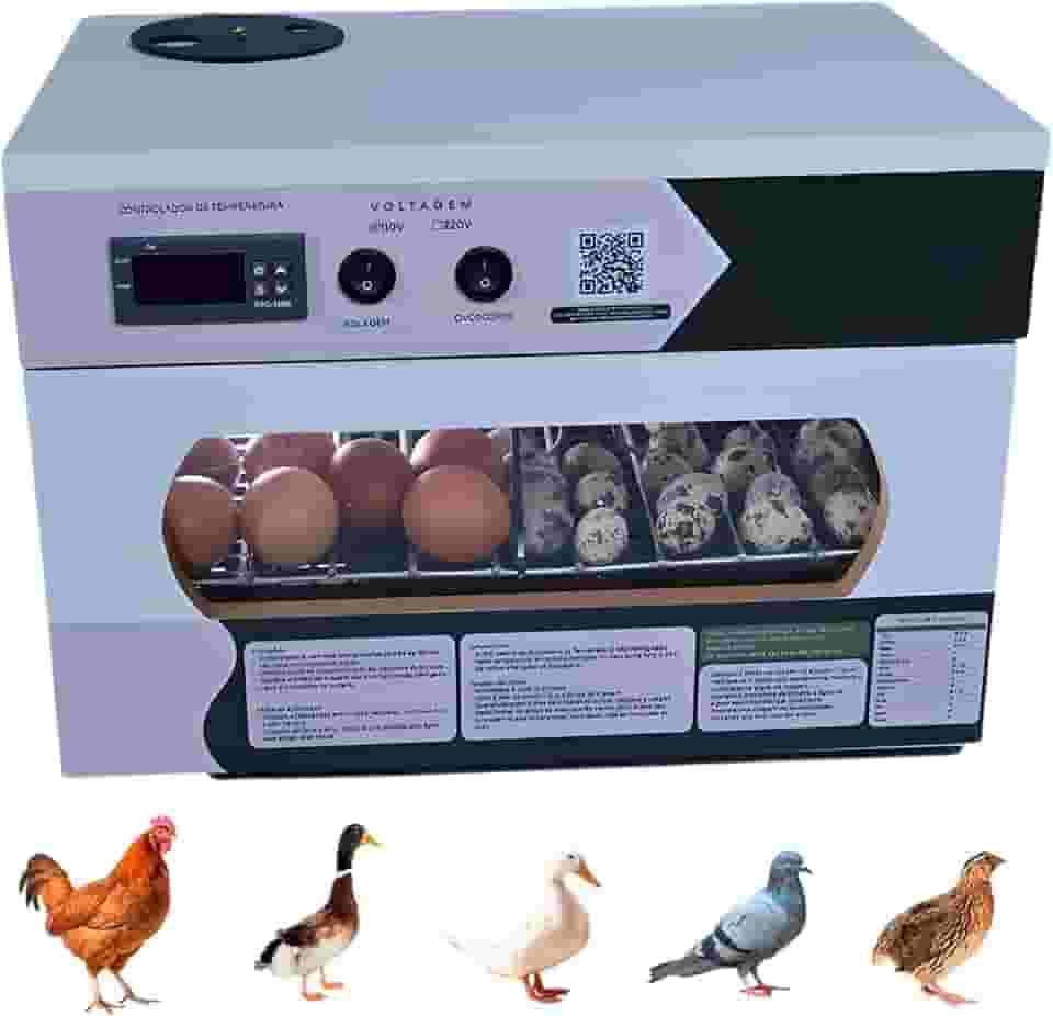 Chocadeira Automática 35 a 45 Ovos, Incubadora Digital com Ovoscópio, Controle por APP, para Galinha e Codorna
