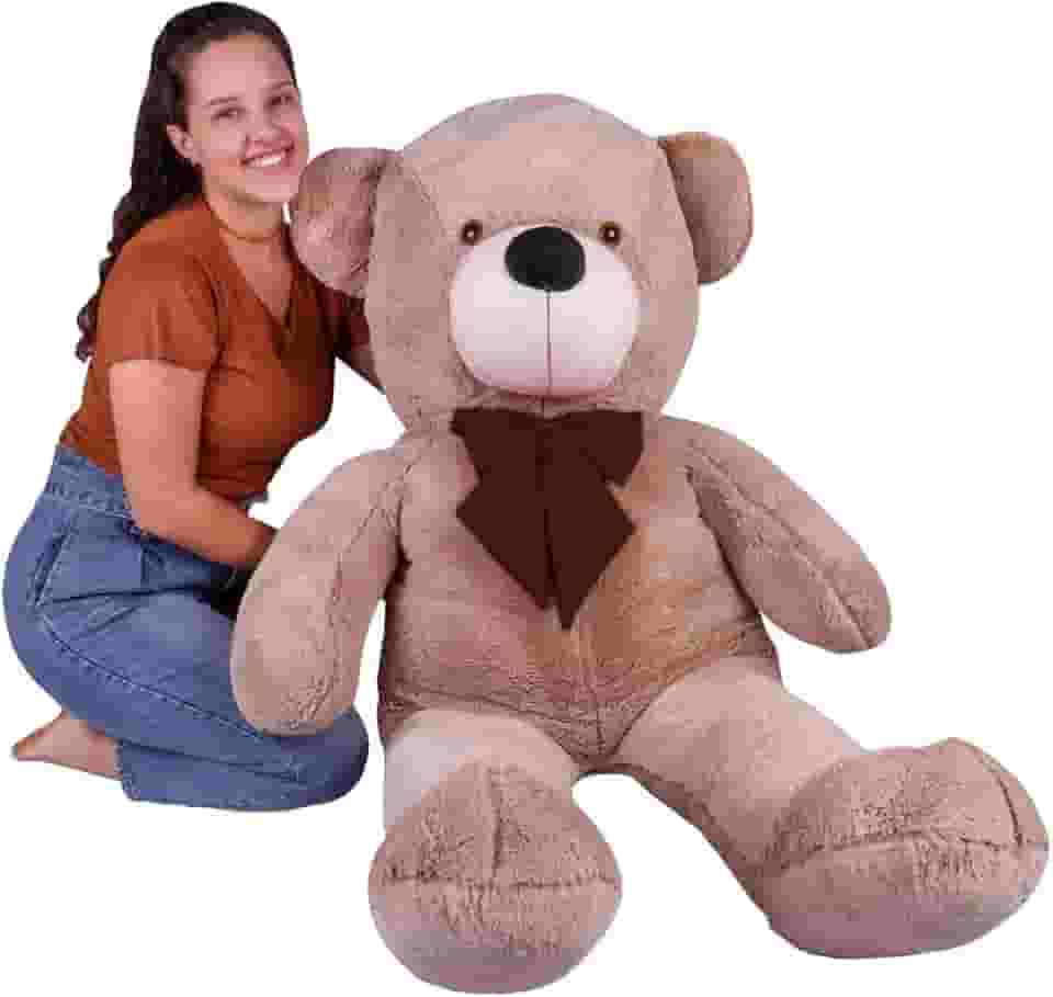 Urso de Pelúcia Gigante com Laço, 110 cm, Teddy Bear (Urso Avelã com Laço Tabaco)
