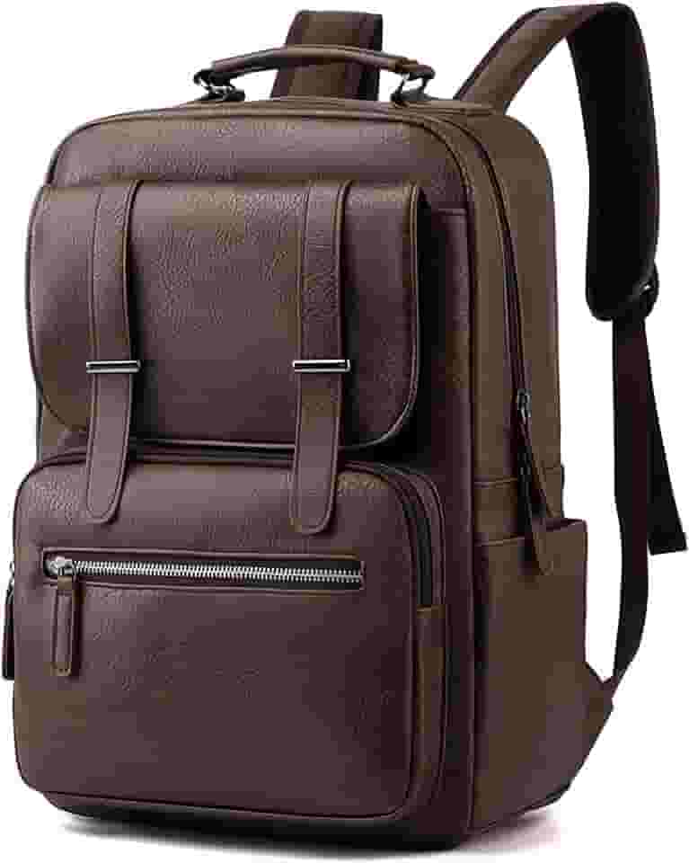 Mochila de Couro Sintético para Adulto, Cabe Notebook de 15,6 Polegadas