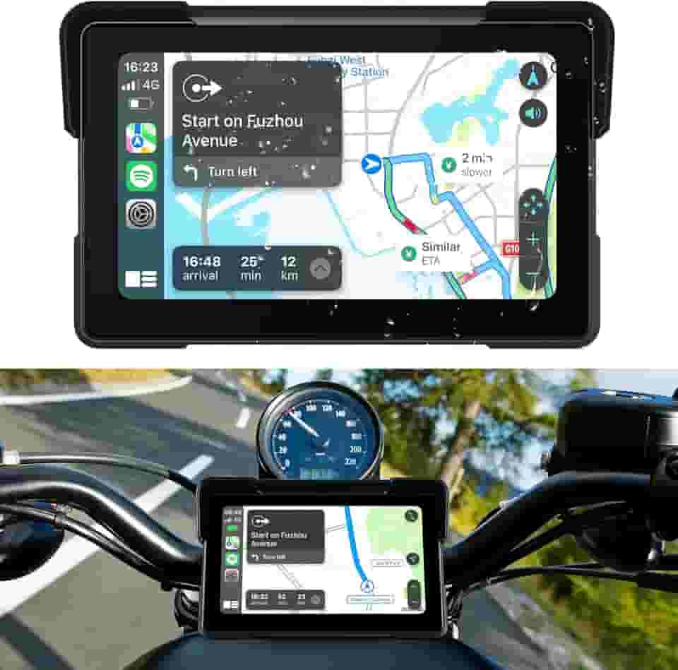 Sistema de navegação GPS Carplay para motocicleta sem fio de 17 cm com Apple Carplay e Android Auto, tela de reprodução portátil para carro de moto com Bluetooth duplo, navegação, Siri, Google