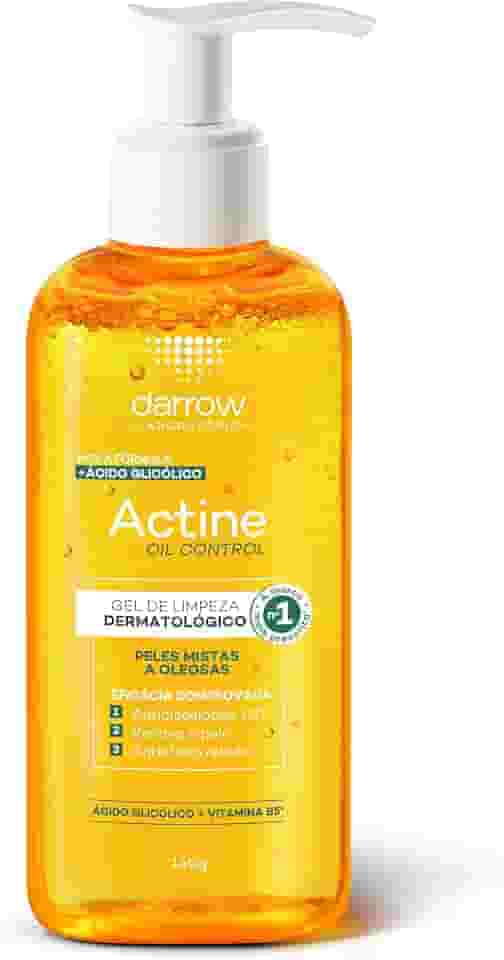 Darrow Actine Oil Control Gel de Limpeza Dermatológico Facial com Ácido Glicólico e Vitamina B5 para Controle da Oleosidade, Pele Matificada Sem Efeito Rebote e Poros Desobstruídos, 140g