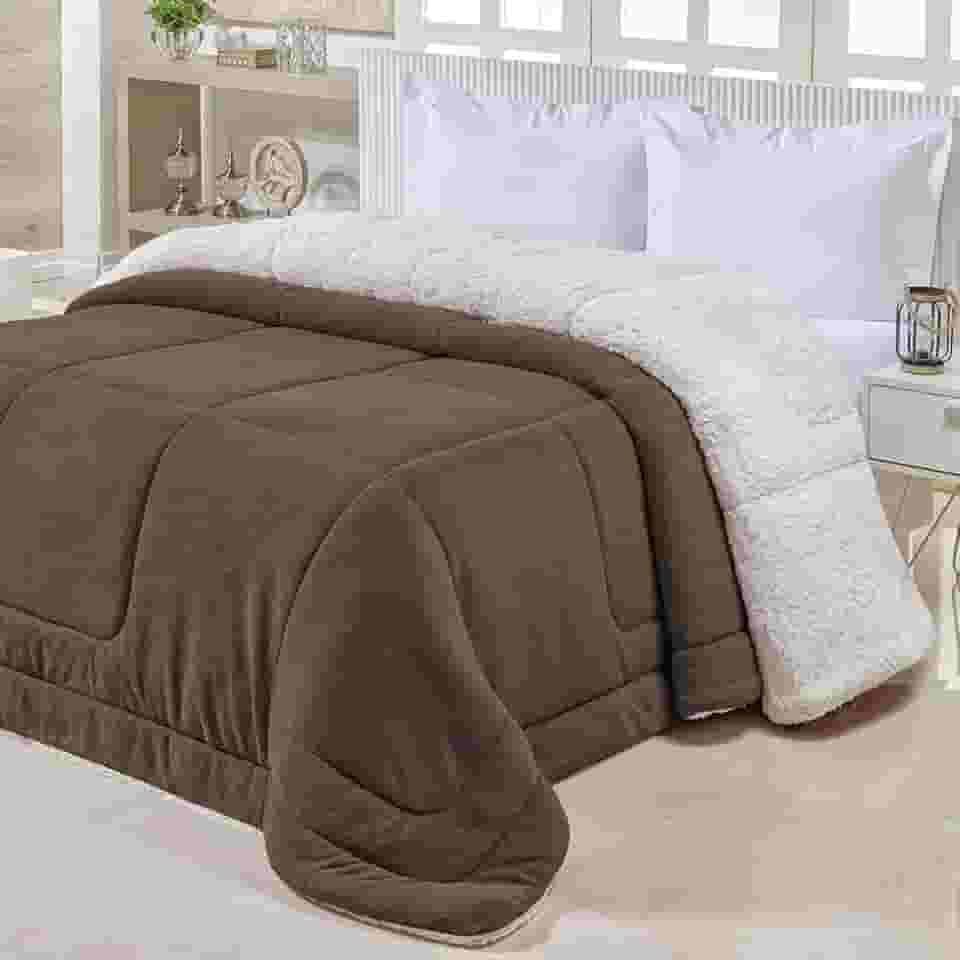 Cobedrom Casal Queen Sherpa Edredom Pele de Carneiro Cobertor Dupla Face (Marrom)