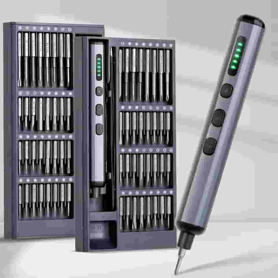 Conjunto de mini chaves de fenda elétrica – Chave de fenda elétrica 68 em 1 com pontas magnéticas – 64 pontas universais S2, 5 configurações de torque, 4 luzes LED – Kit de ferramentas para