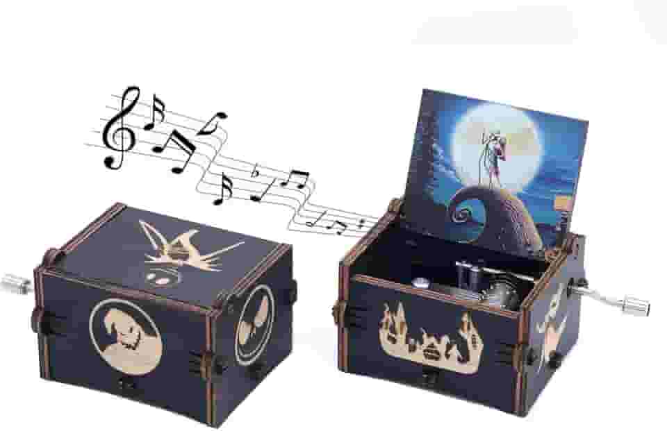 Keast Caixa de música com manivela, madeira vintage O Estranho Mundo de Jack Caixa de música de madeira com manivela de toque melodia Feliz Natal, para filha do pai mãe