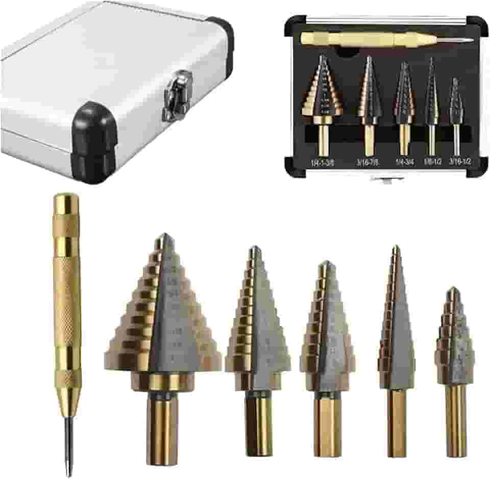 Broca Escalonada 6 Peças,com Corte Lateral,4 A 32mm,Broca Escalonada Revestido Titanio Aço,para Madeira, Metal, Alumínio, Cobre e Plástico