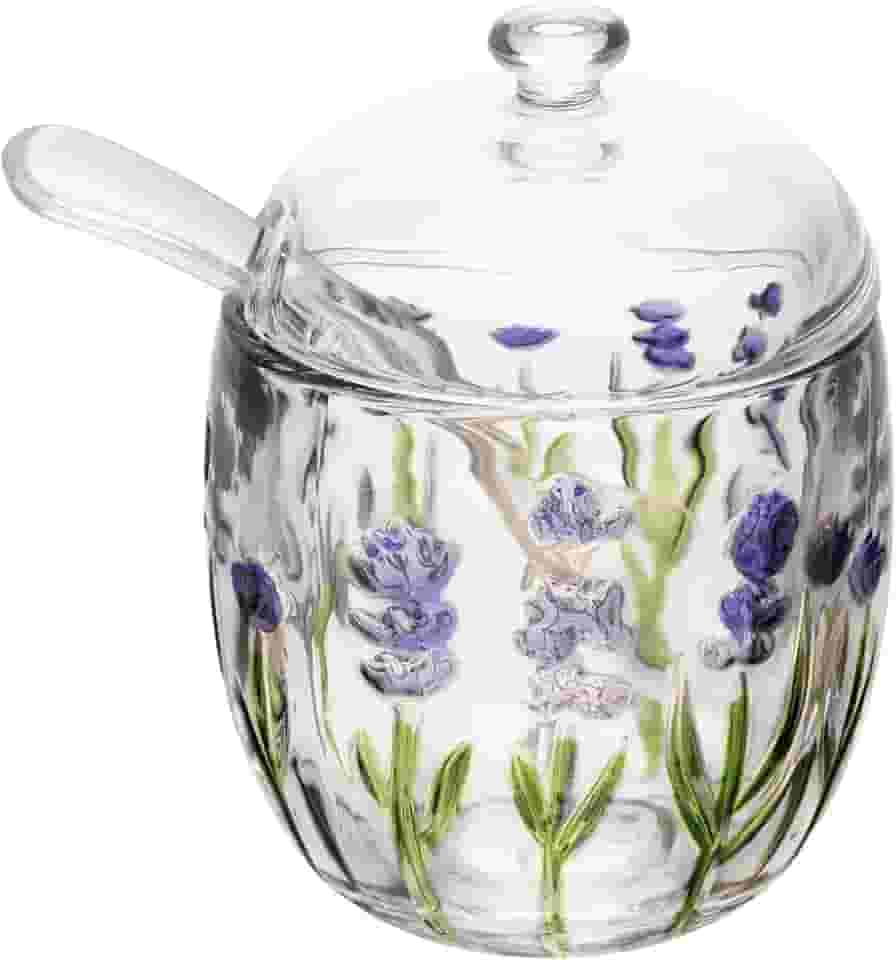 LYOR - Açucareiro com Colher e Tampa Lavanda Hand Painting 8,5cm x 11,3cm Cristal