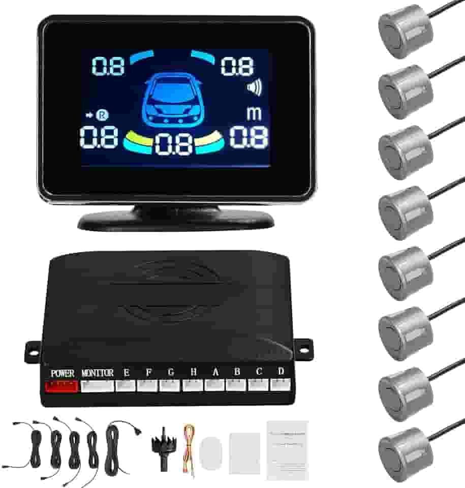 Domary Sistema de radares de inversão do sensor de estacionamento do carro Suporte dianteiro e traseiro Aviso de som/campainha/mudo com 8 sensores de estacionamento Detecção de distância LCD Display