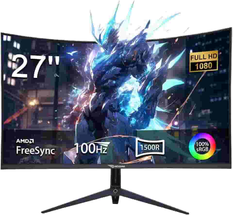 Monitor Curvo 27 Polegadas 100Hz com Painel VA e AMD FreeSync - Imersão Total em Curvatura R1500, Cores 100% sRGB,Suporte VESA,Perfeito para Uso como Monitor de PC em Casa, Escritório e Jogos