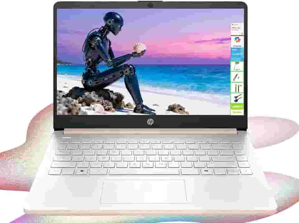 HP Laptop HD de 14 polegadas, CPU Intel Dual Core, 8 GB de RAM, 64 GB eMMC, leve e bateria de 12H, design elegante com várias portas, webcam/microfone para empresas/estudantes/turistas, Microsoft 365