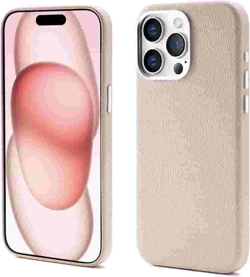Capinha Premium de Couro Anti Impacto – Compatível com Modelos de iPhone (Carregamento Sem Fio Magnético)，À Prova d’Água e Poeira, Botões de Metal e Proteção da Câmera (cor-de-rosa, iPhone 15 Pro Max)