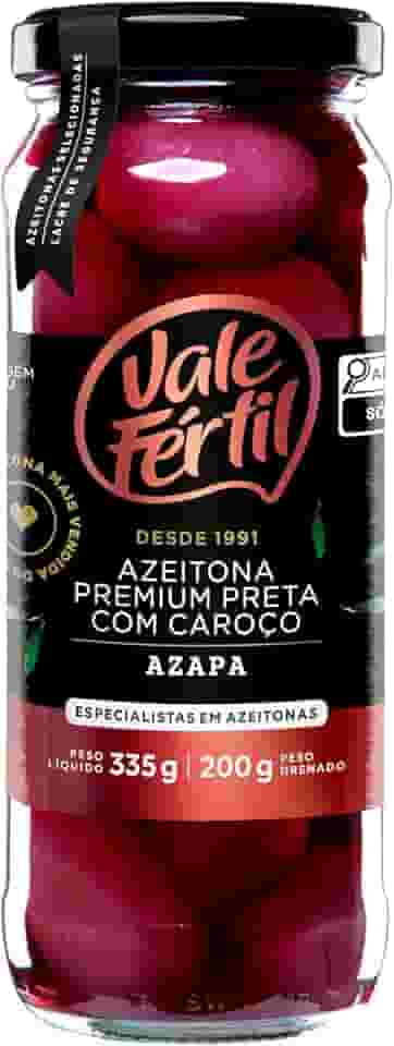 Azeitona Preta em Conserva Azapa com Caroço Vale Fértil Premium Vidro 200g, Pequeno