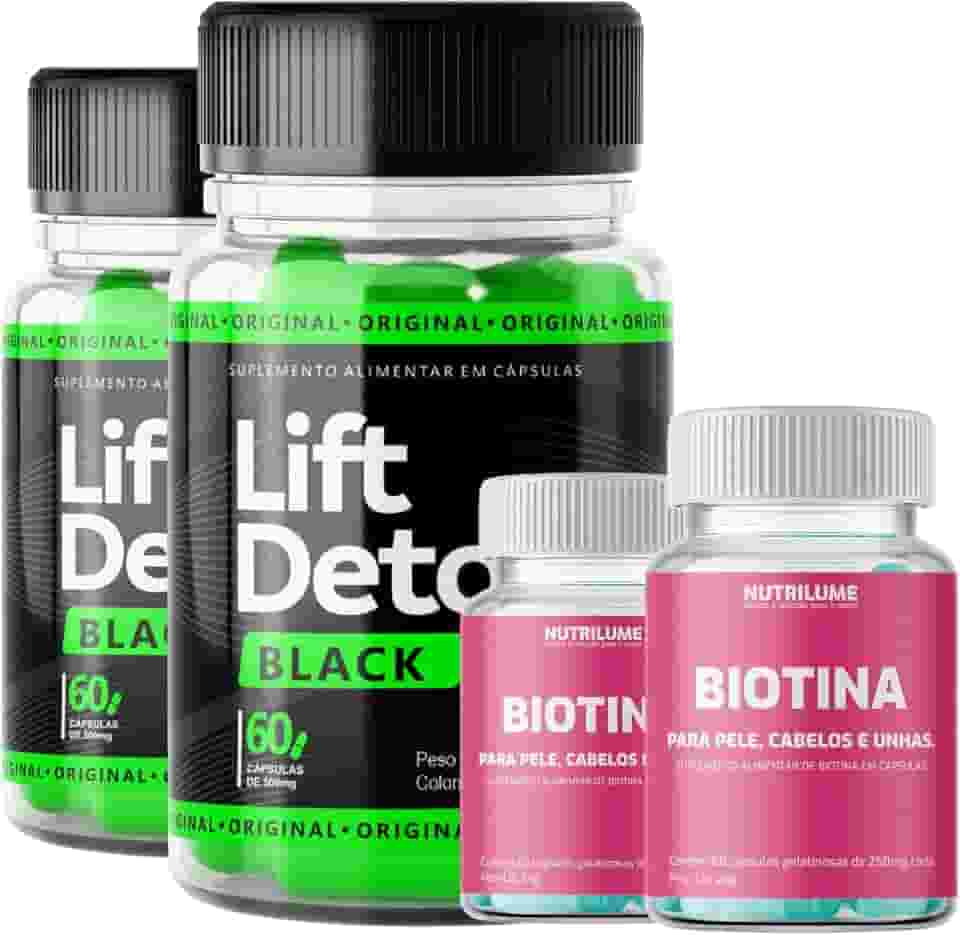 Lift Detox Black Original 60 Caps + Vitamina Cabelo, Pele e Unha (2 Lift Detox + 2 Vitaminas)