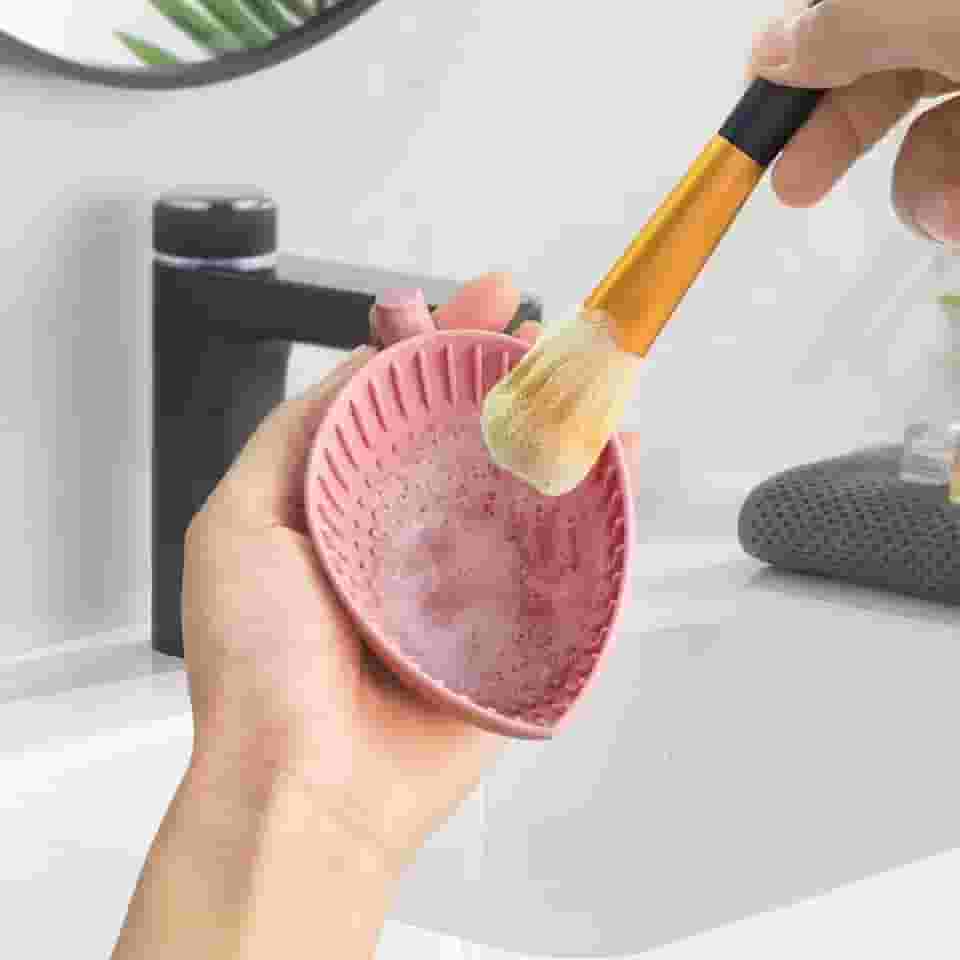 Tigela de lavar pincel de maquiagem, limpador de pincéis de maquiagem de silicone em forma de folha, ferramenta de lavagem portátil, limpador de pincéis cosméticos
