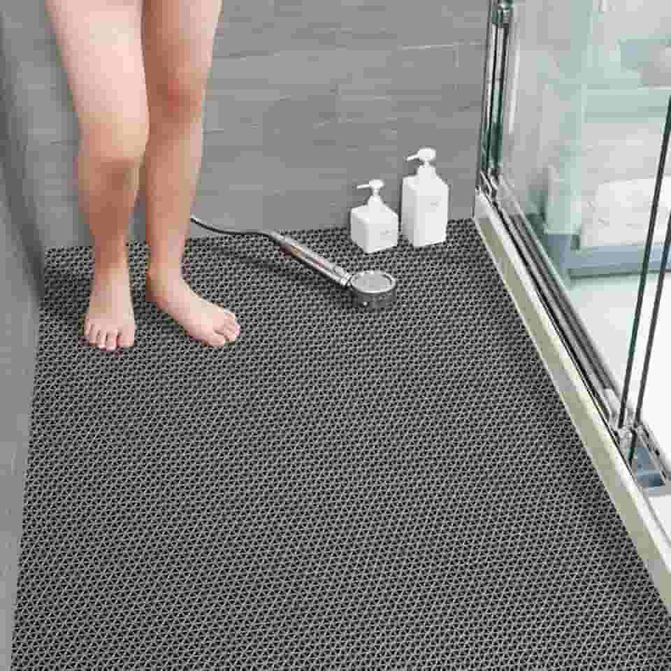 Tapete Antiderrapante Para Banheiro, Chuveiro, Box, Piscina, Áreas Molhadas (Onda Cinza, 0,60 X 1,00)