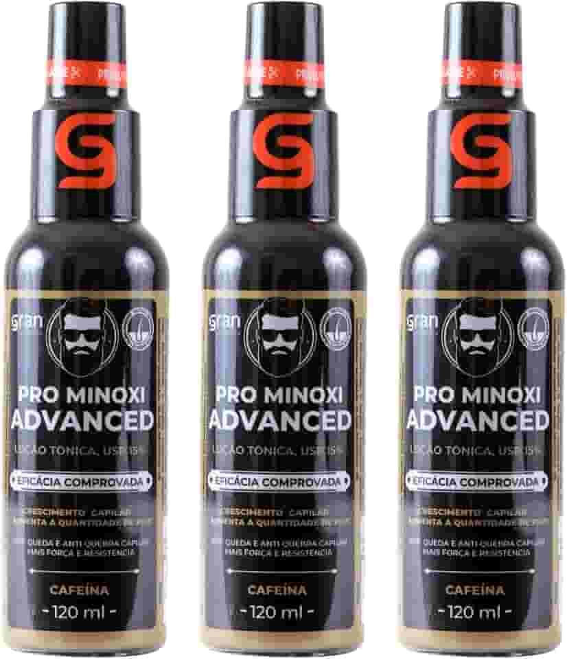 Kit 3 Tônico Pro Minoxi Advanced 120ml Gran Cosmética Antiqueda e Crescimento de Barba Cabelo e Sobrancelha Preenchimento de Falhas