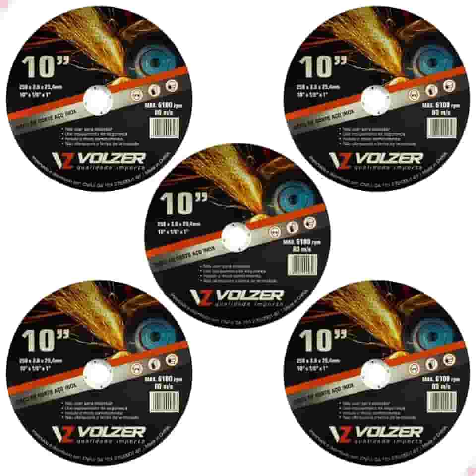 Volzer, Kit 5 Discos de Corte Policorte Volzer Aço Inox 10 Pol x 3mm x 1 Pol 5316