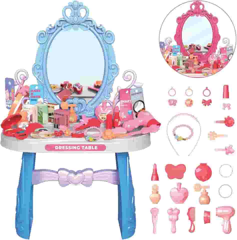 Penteadeira Brinquedo Princesa Maquiagem Espelho Menina Acessórios Faz de Conta (Azul)