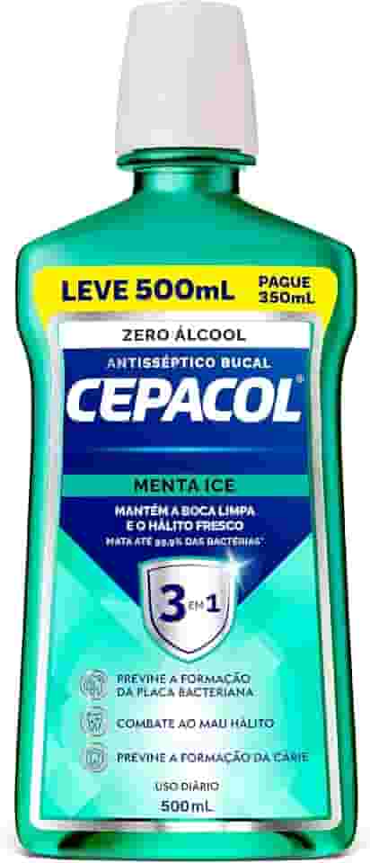Cepacol - Enxaguante Bucal Menta Ice - Sem Álcool, Refrescante e Antisséptico - Proteção Prolongada - 500ml