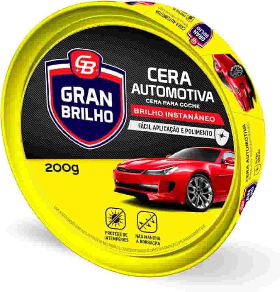 Cera Automotiva Pasta Brilho Instantâneo Gran Brilho 200G, Gran Brilho, Cera Pasta Em Lata Para Veículos, Amarelo, Fácil Aplicação E Polimento, Protege De Intempéries E Não Mancha As Borrachas