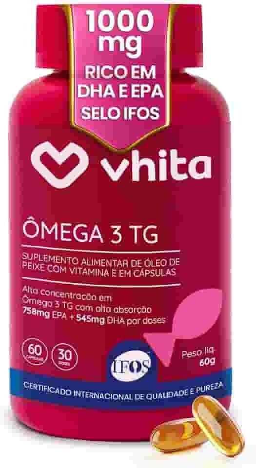 Vhita Omega 3 1000mg, Suplemento com EPA DHA e Vitamina E, Antioxidante, 60 Cápsulas