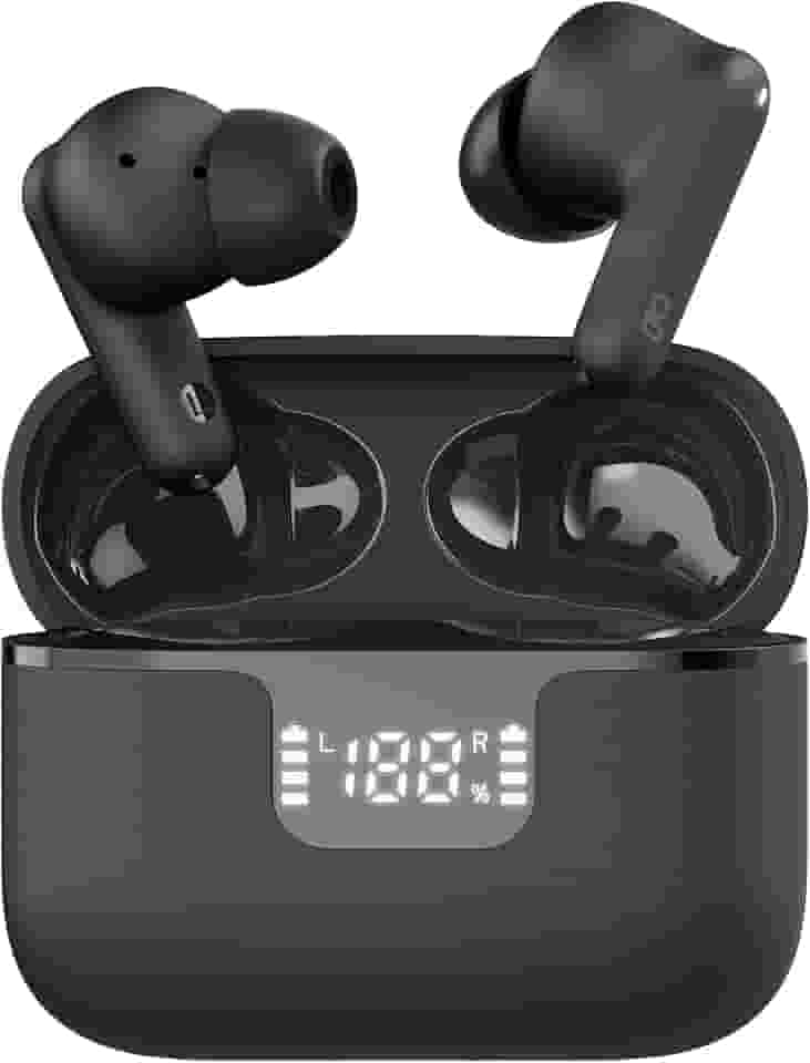 Geonav Fone de ouvido TWS com cancelamento ativo de ruído (ANC) e ambiente (ENC) HarmonyWave, Bluetooth, Autonomia 30 horas, Microfone, Estojo carregador, AER15BK, Preto