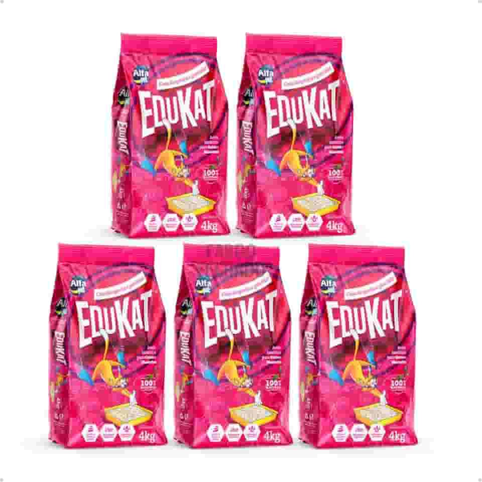 Kit 5 Areia Higiênica Sanitária Para Gatos 4kg EduKat Super Premium Natural Alfa Pet