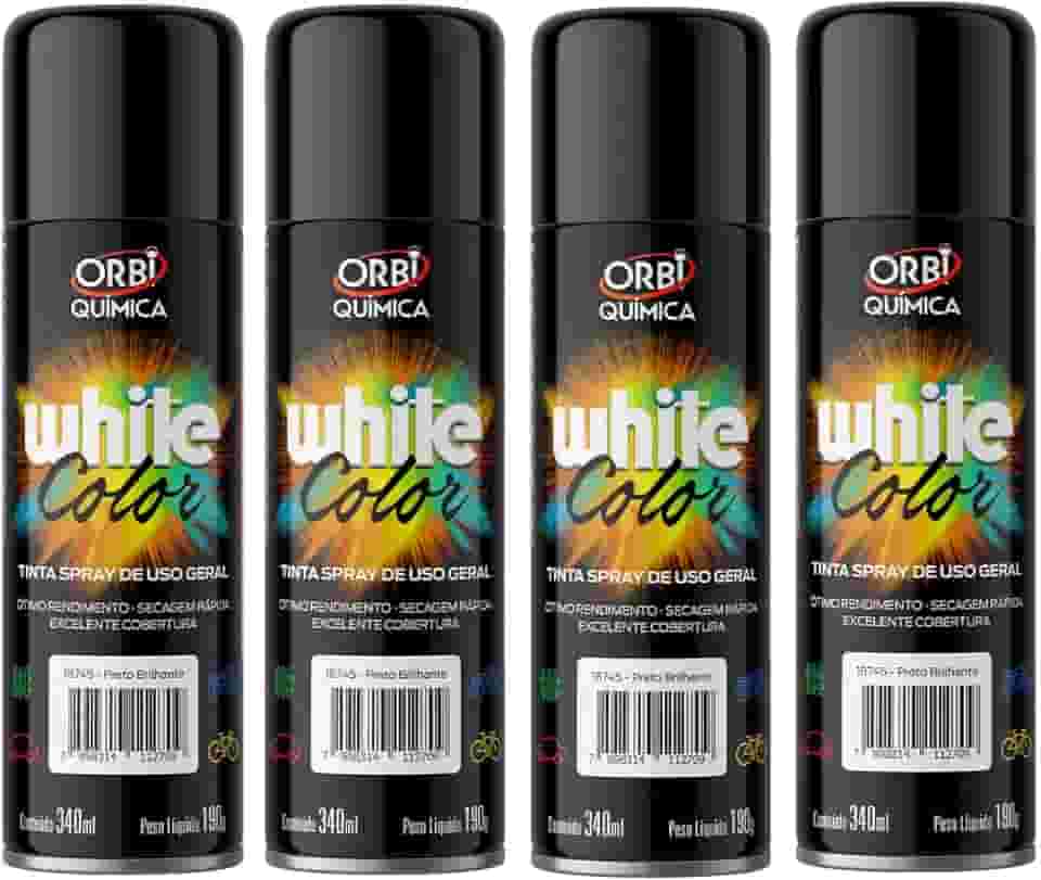 Kit 4 Tinta Spray 340ml Uso Geral Diversas Cores Automotivo (Preto Brilhante)