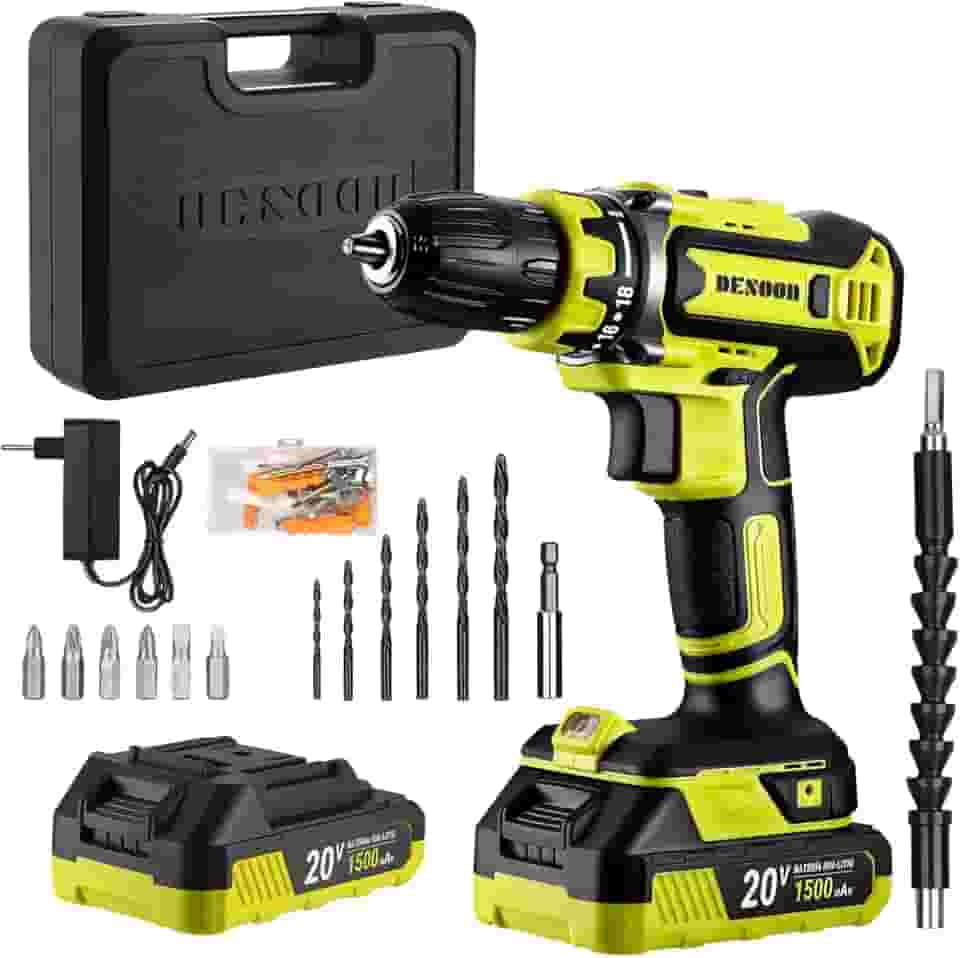 Parafusadeira Furadeira De Impacto Sem Fio 20v Profissional 2 Baterias 42N.m e Pinça de 3/8” Com LED,Maleta,broca, Eixo Flexível