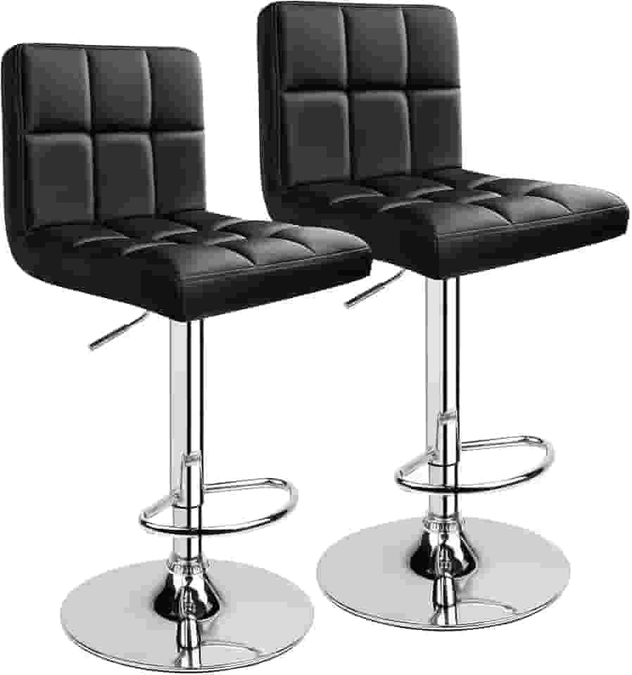 Banqueta Alta Giratória Estofada em Couro Sintético Gomos DU80 (2, Preto)