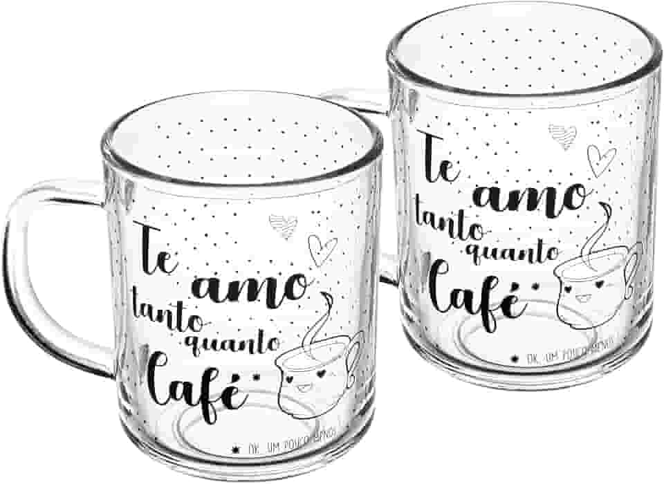 LYOR - Conjunto 2 Canecas em Vidro para Café com Frase ''Te Amo'' - Capacidade 220ml