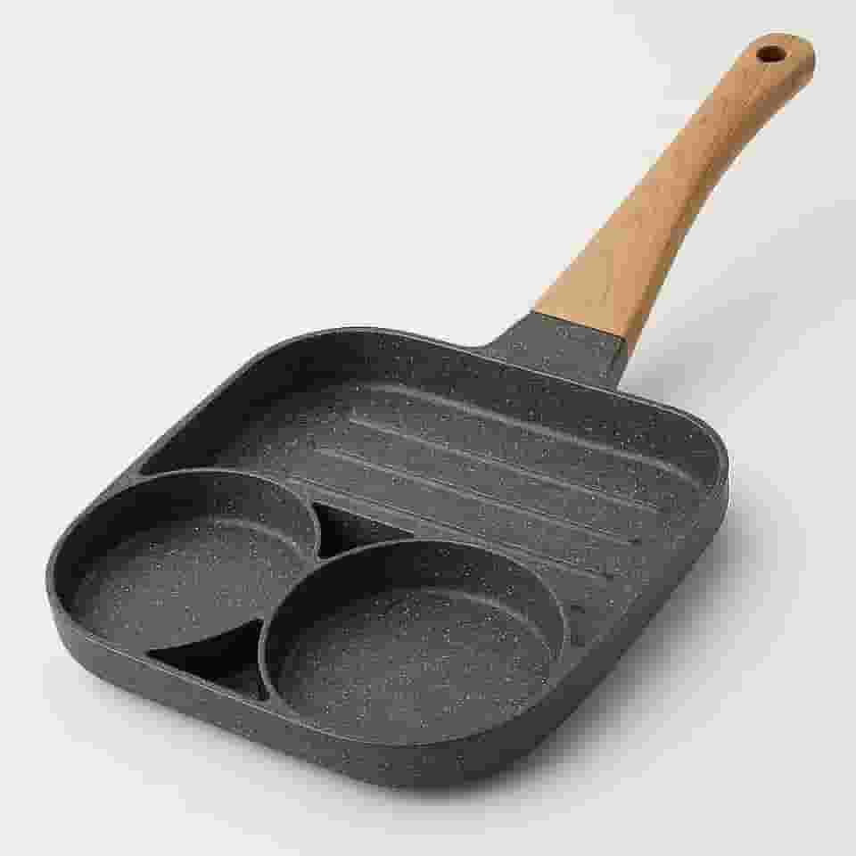 Frigideira Antiaderente Multifuncional 3 em 1 Cabo de Madeira Ideal para Fritar Ovos Legumes ou Carnes Fácil de Usar