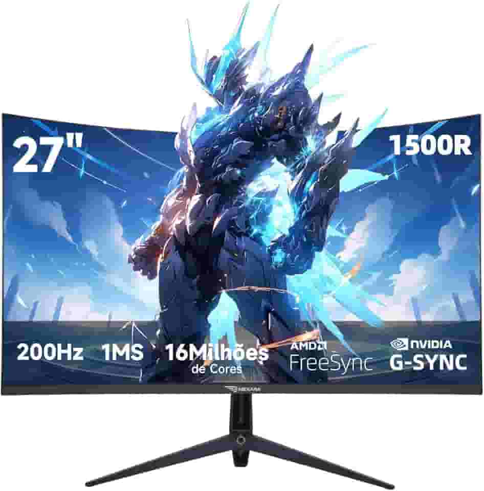 Monitor Gamer Curvo 27 Polegadas 200Hz - 1ms,R1500,Full HD 1920x1080,Tecnologia AMD FreeSync e NVIDIA G-SYNC,Alto-Falantes Integrados,Suporte VESA - Ideal para Filmes e Entretenimento e Jogos