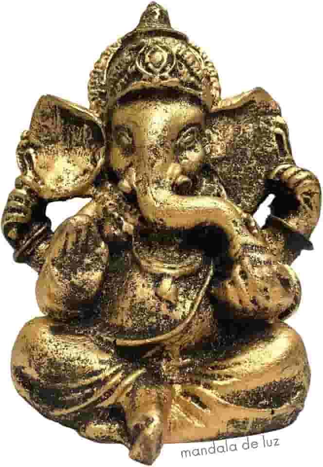 Estátua de Ganesha Dourado Pequeno Resina 9,5cm