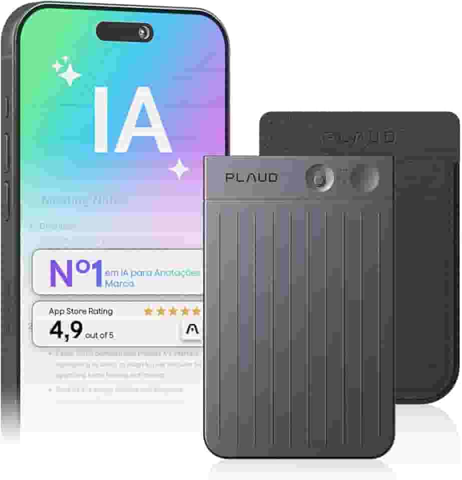 Gravador de voz com IA, gravador de áudio Plaud Note c/capa, controle de aplicativo, transcrição e resumo com tecnologia de IA, suporte a 112 idiomas (Note preta com estojo preto)