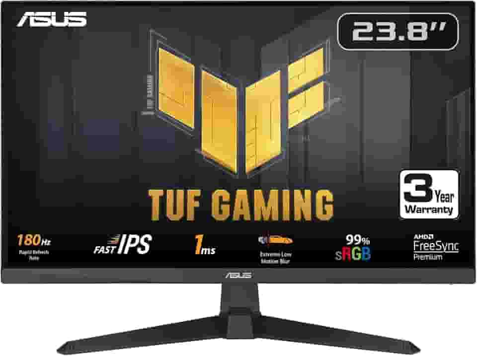 Monitor para jogos ASUS TUF Gaming VG249Q3A de 24” (23,8” visíveis), 1080p, Full HD, 180 Hz, IPS rápido, ELMB, 1 ms, FreeSync Premium, alto-falantes, overdrive variável, 99% sRGB, DisplayPort, HDMI