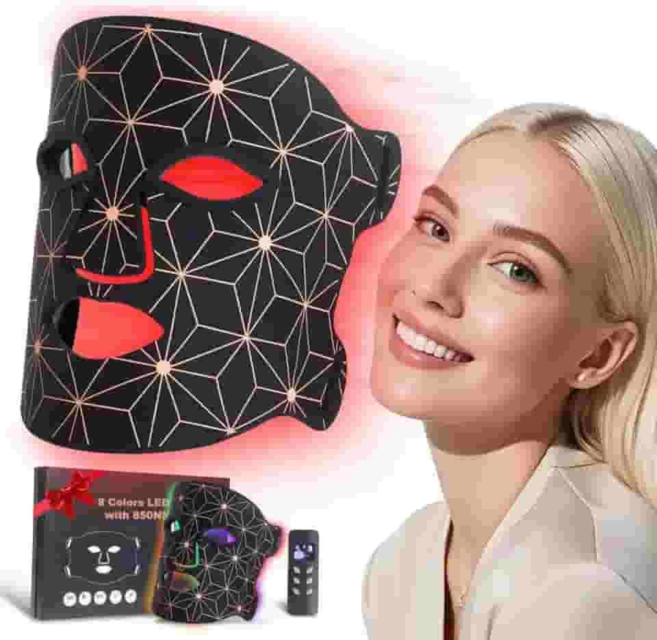 Terapia de luz vermelha para rosto, máscara facial de LED de 8 cores, terapia de luz com infravermelho próximo de 850 NM, máscara terapêutica de luz vermelha recarregável de 3000 mAh, dispositivo de