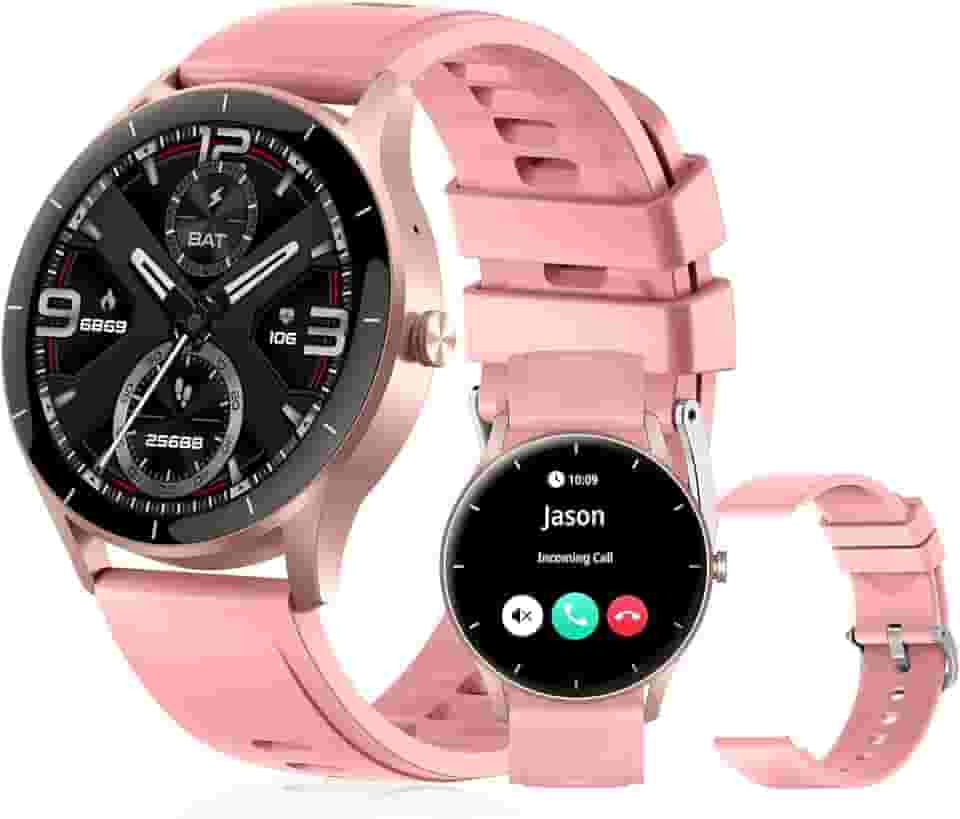 Smartwatch PEJE Relógio Smartwatch com Pulseira Extra - Tela Touch HD 1.28",À Prova d'Água IP68,Faz Chamadas Bluetooth,123+ Modos Esportivos,Bateria de 5-7 Dias,Compatível com iOS/Android.（Rosa）