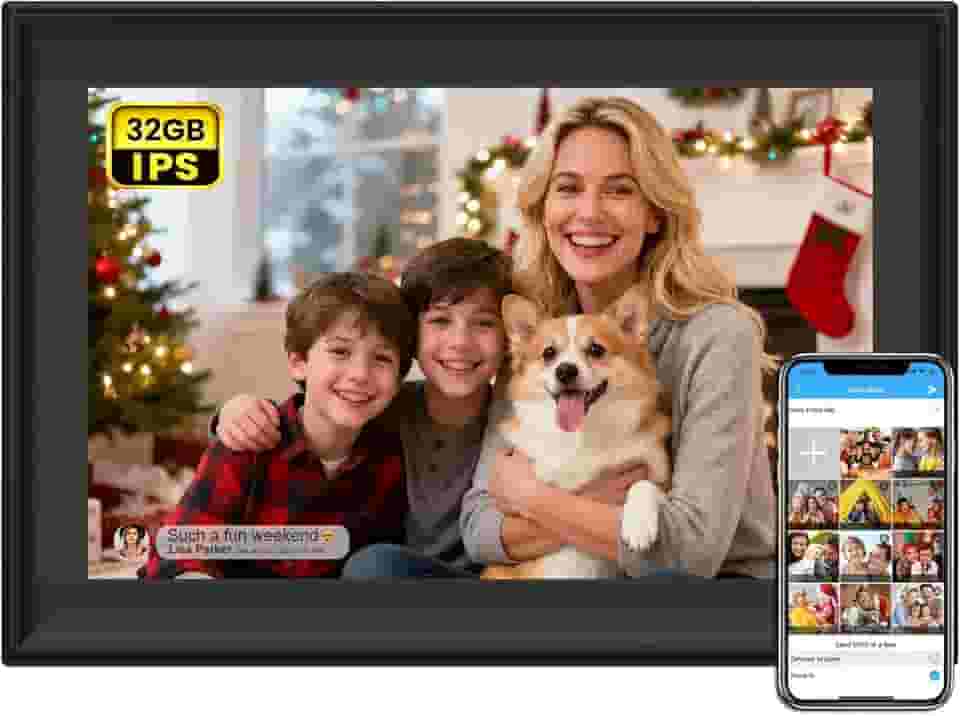 Moldura digital SSA WiFi de 32 GB, moldura digital WiFi de 10,1 polegadas com tela sensível ao toque IPS, rotação automática, envia 50 fotos ilimitadas, compartilhe fotos/vídeos instantaneamente via