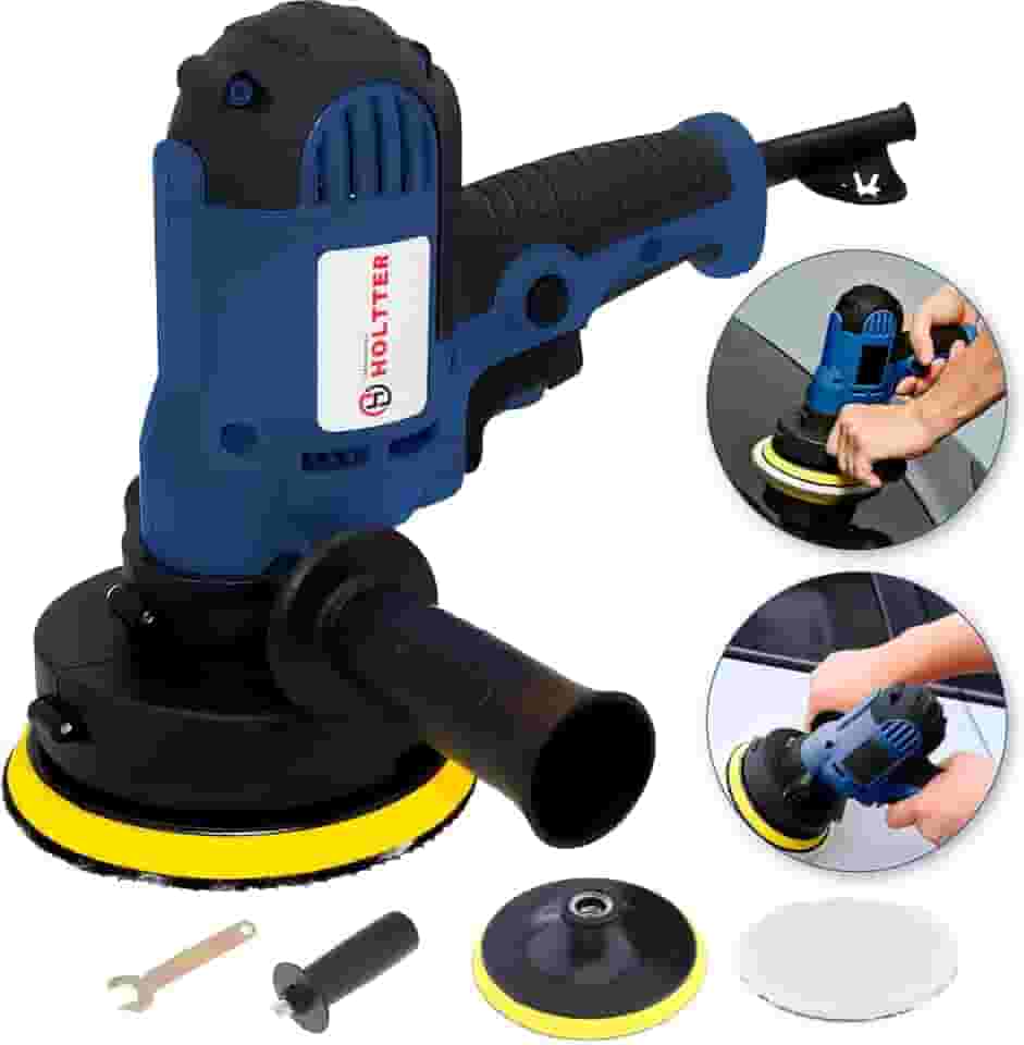 HOLTTER Politriz Lixadeira Rotativa Multifunções Automotiva Polidor Profissional Com Velocidade Variável 5 Polegadas 600W 4500 RPM Mandril125mm Polir Lixar Carro Azulejo Madeira Com Acessórios (110)