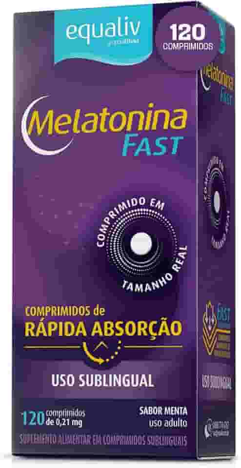 Equaliv Melatonina Fast - Suplemento para Sono Reparador - Sem Glúten, Lactose e Açúcares - Sabor Menta, 210 mcg, 120 Comprimidos