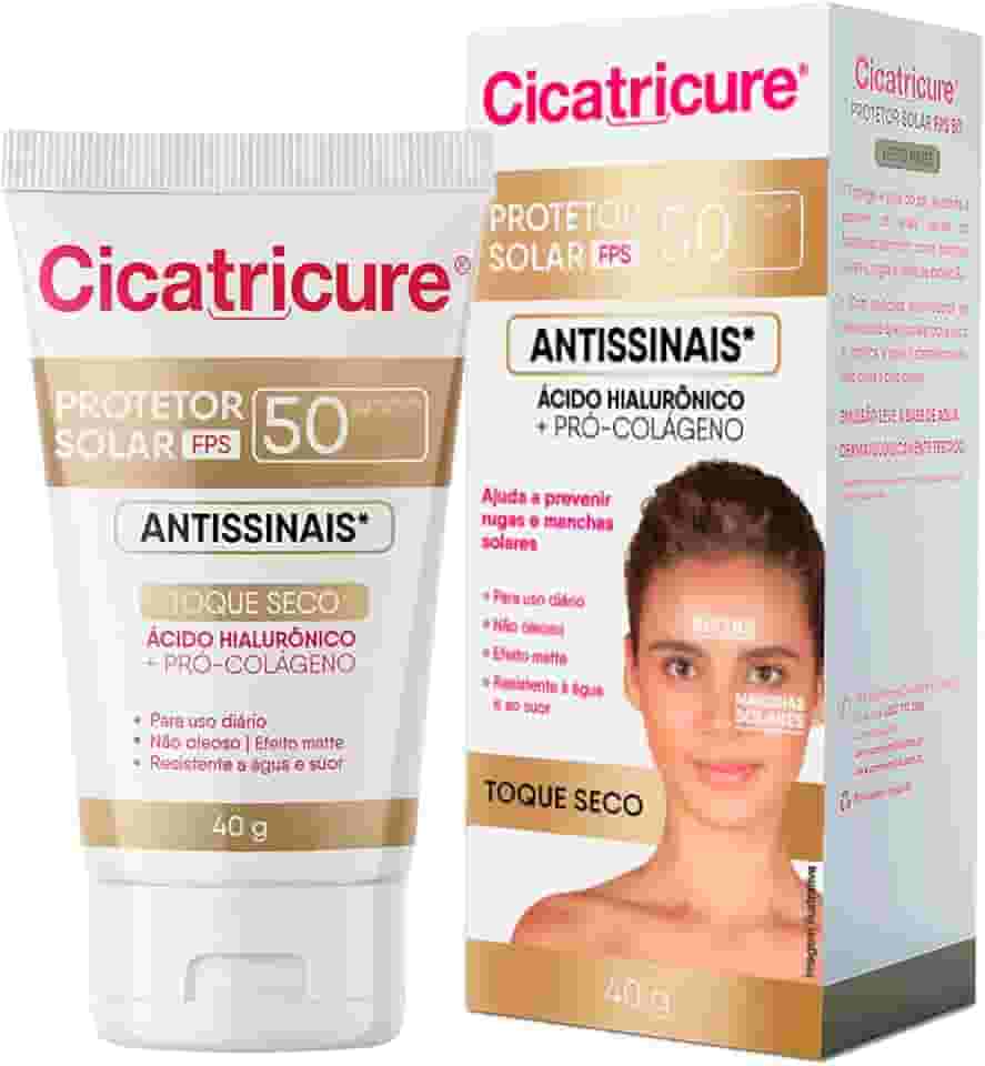 Cicatricure Protetor Solar Facial FPS 50 Antissinais Toque Seco UVA/UVB Para Pele Oleosa, Resistente à Água e Suor, Efeito Matte, Hidratante Diário Skin Care 40 ml