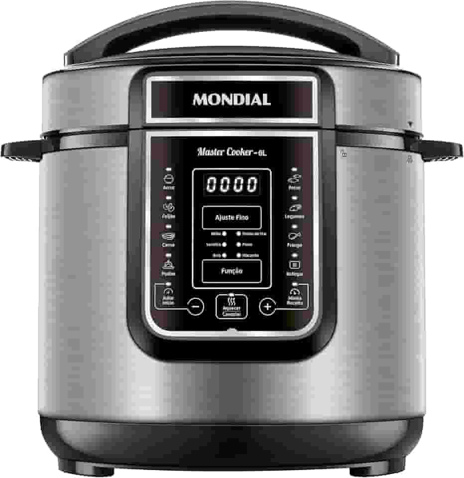 MONDIAL Panela de Pressão Elétrica Digital 6L, Preto/Inox, 1000W, 110V - PE-60-6L-I