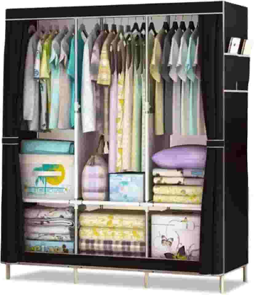 Guarda-Roupa Dobrável 3 Portas Portátil Multiuso com Cabideiro e Sapateira – Armário Organizador Impermeável, Fechamento com Zíper, Resistente e Fácil de Montar (Preto)