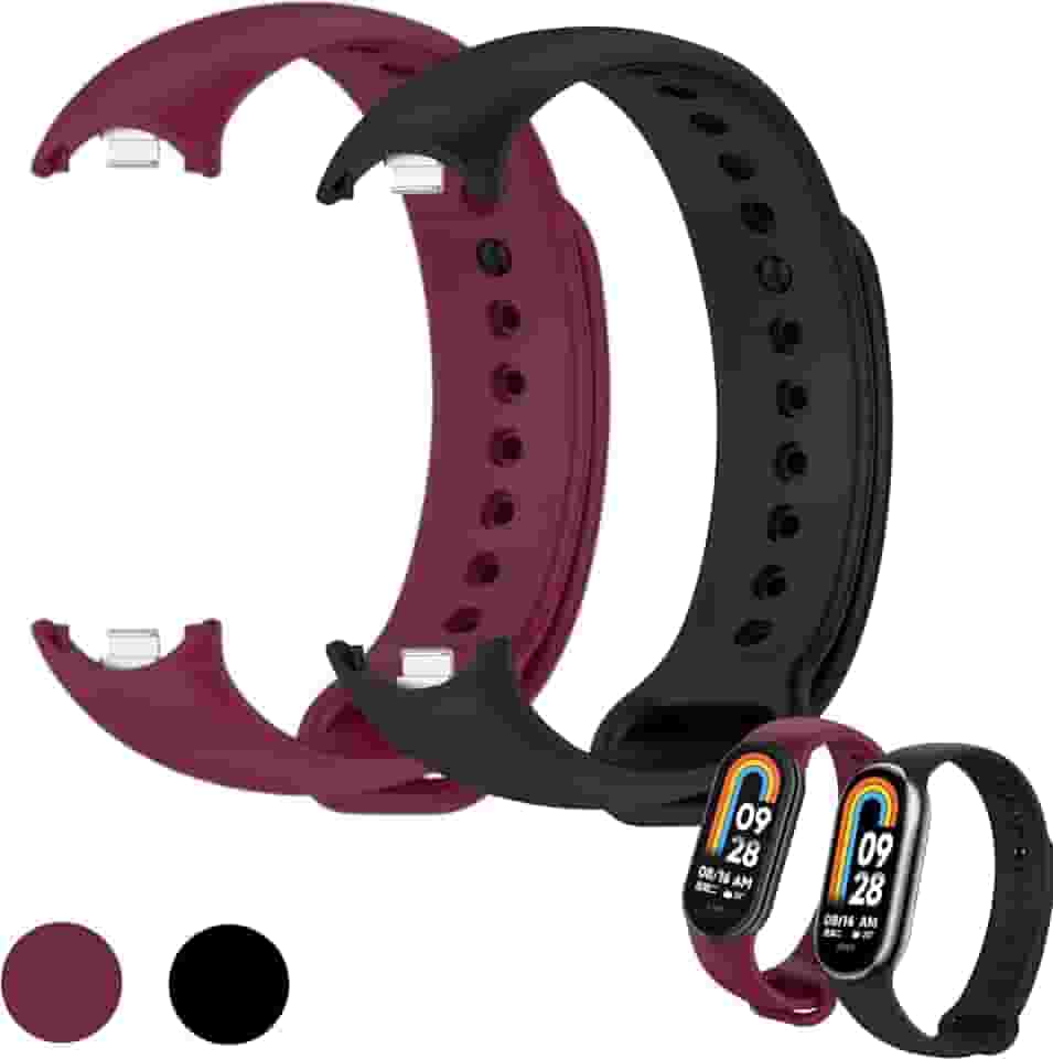 kIT 2 Pulseira para MI Band 8 Preto e Vinho Marsala Bracelete em Silicone TPU Regulavel Macia Confortavel e Regulagem para Vários Tamanhos