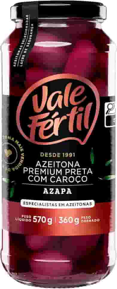 Vale Fértil Azeitona Preta Em Conserva Azapa Com Caroço Premium Vidro 360G Pequeno