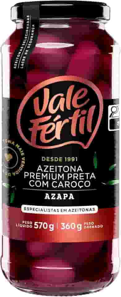 Vale Fértil Azeitona Preta Em Conserva Azapa Com Caroço Premium Vidro 360G Pequeno