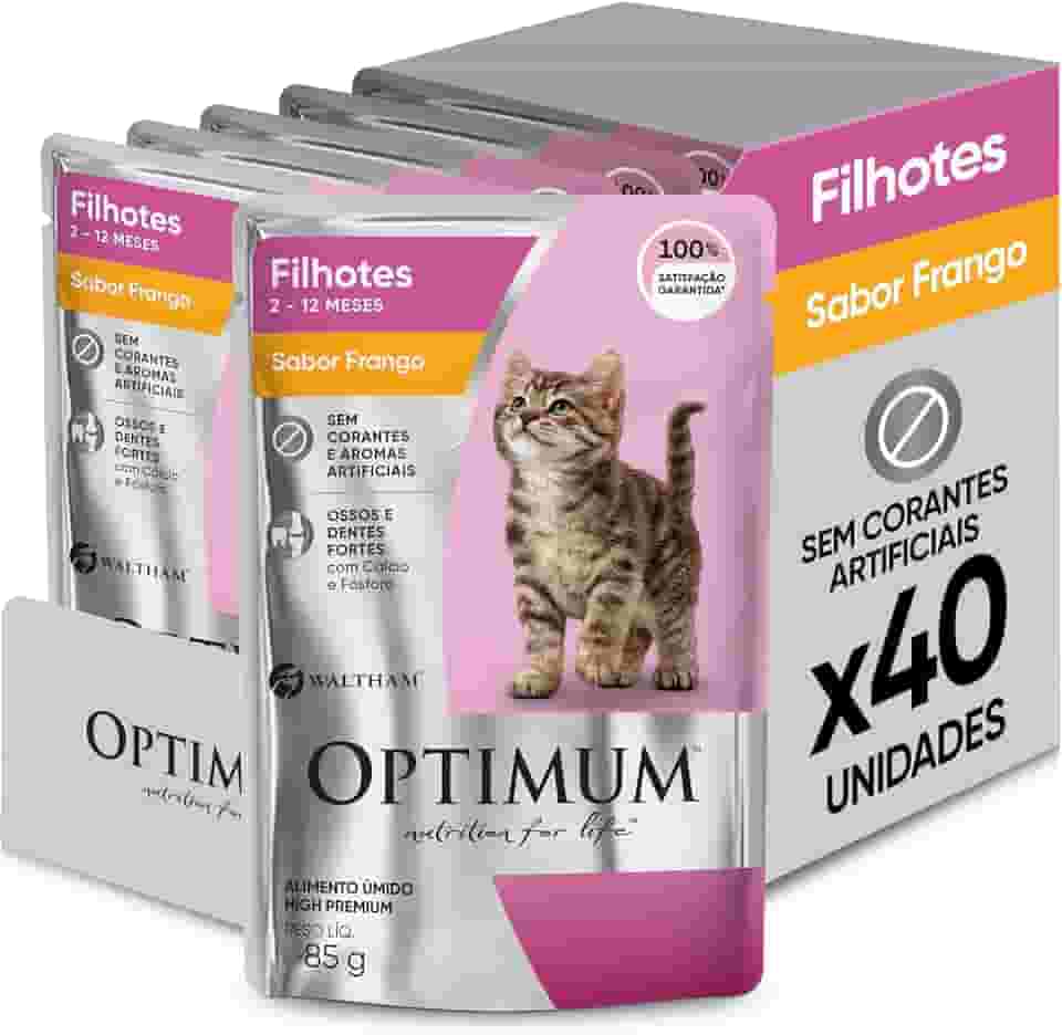 Pack Ração Úmida Optimum Sachê para Gatos Filhotes Frango 85 g - 40 unidadaes