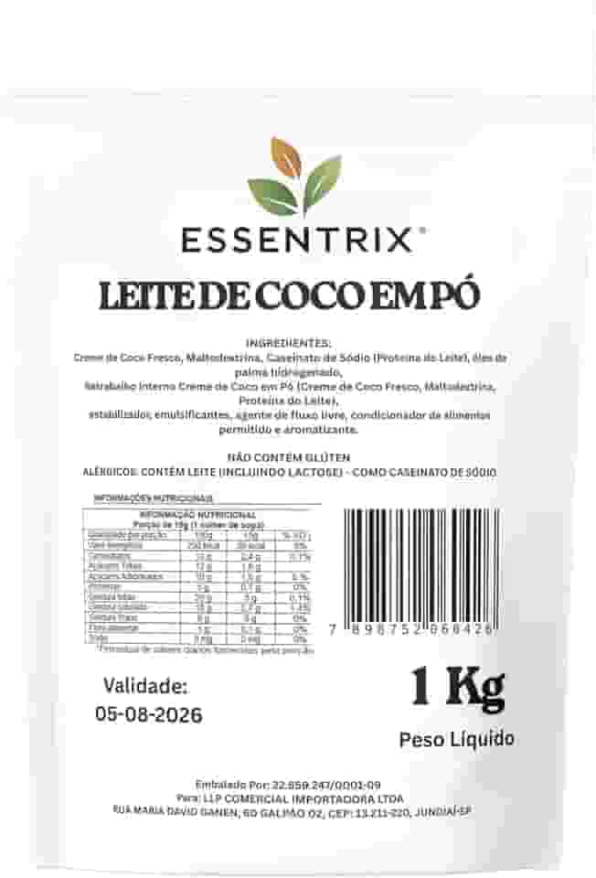Leite de Coco em Po Essentrix 1Kg – Substituto do Leite em Po, Soluvel e Cremoso, Ideal para Receitas Doces e Salgadas – Sem Glúten
