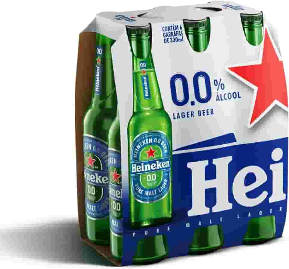 Heineken Cerveja Lager Sem Alcool, Long Neck 330ml, Pack 6 Unidades