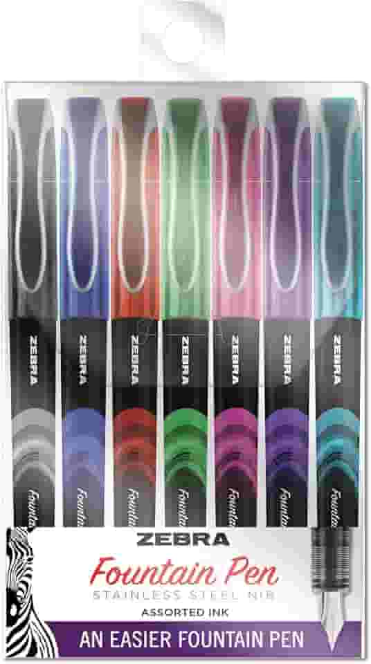 ZEBRA PEN Caneta-tinteiro, ponta fina, 0,6 mm, cores sortidas, tinta não tóxica, 7 unidades, número do modelo: 48307